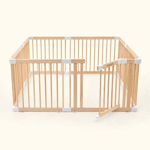 HARPPA Wooden Baby Gate Playpen | Non-Toxic Foldable DIY Adjustable Play Yard for Infants & Toddlers – Natural Finish Baby Fence for Small & Large Spaces