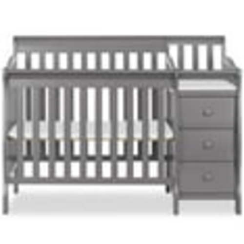 Dream On Me Jayden 4-in-1 Mini Crib and Changer, Convertible, Storm Grey, with Safety Rails and Mattress Support