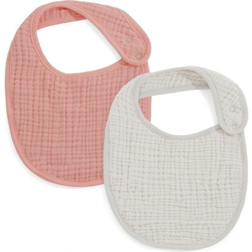 Oilo Assorted 2-Pack Organic Cotton Muslin Baby Bibs, Eggshell/ Rose