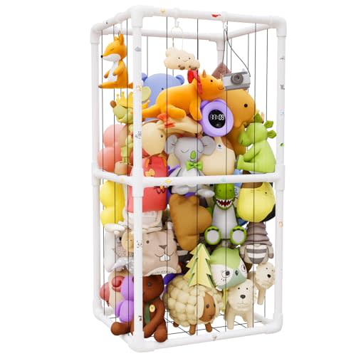 HAIDAIYA Extra Large Plush Stuffed Animal Storage Zoo Holder Standing, Kids Toy Storage Organizer Shelves Basket with Nets for Stuffed Animals, Play Room Decor Corner Toy Box Storage. (Thicker Tube)