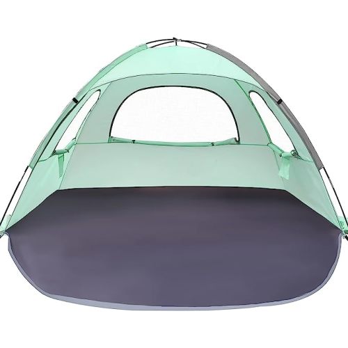 WhiteFang Beach Tent Anti-UV Portable Sun Shade Shelter for 3/4/6 Person, Extendable Floor with 3 Ventilating Mesh Windows Plus Carrying Bag, Stakes and Guy Lines