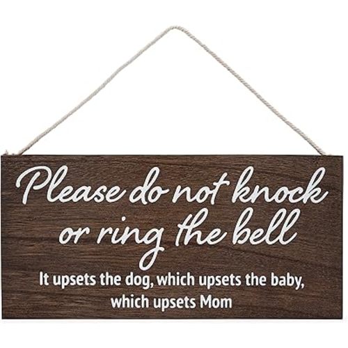 Baby sleeping sign for front door - Please do not knock or ring the bell, it upsets the dog, which upsets the baby, which upsets mom - No soliciting sign for house - Do not ring doorbell sign