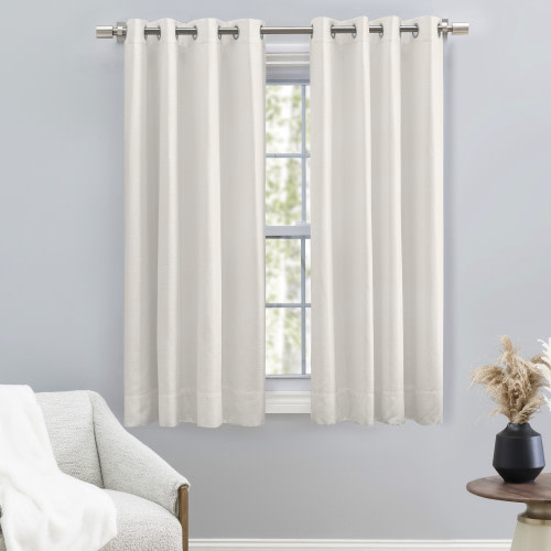 Ricardo Trading Grasscloth Lined Grommet Window Panel Curtain w/Wand - White, 54"W X 45"L