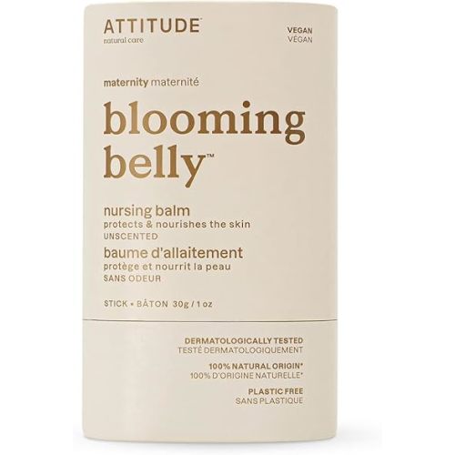 ATTITUDE Plastic-Free Nursing Balm Bar, Safe for Nursing, Plant and Mineral-Based Ingredients, Vegan and Cruelty-free Maternity Products, Unscented, 1 Ounce