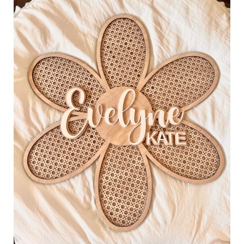 Rattan Daisy Name Sign, Baby Girl Bedroom, Boho Wall Decor, Sister Room Wall Art, WildFlower Nursery, Kids Room Decor, Personalized gift her