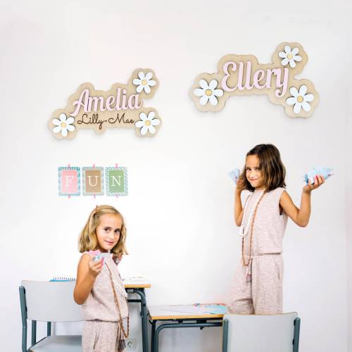 Personalised Wooden Layered Name Sign for Girls - Floral Door Sign, Nursery Door Decor, Custom Name Plaque, Bedroom Wall Art, Playroom Sign