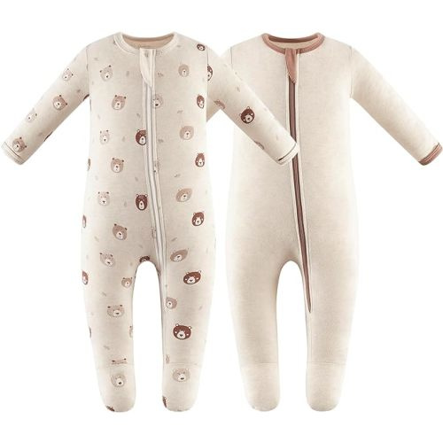 Owlivia Organic Cotton Baby Pajamas, Boys Girls Zip Front Sleep 'N Play Pjs, Footed Sleeper, Long Sleeve