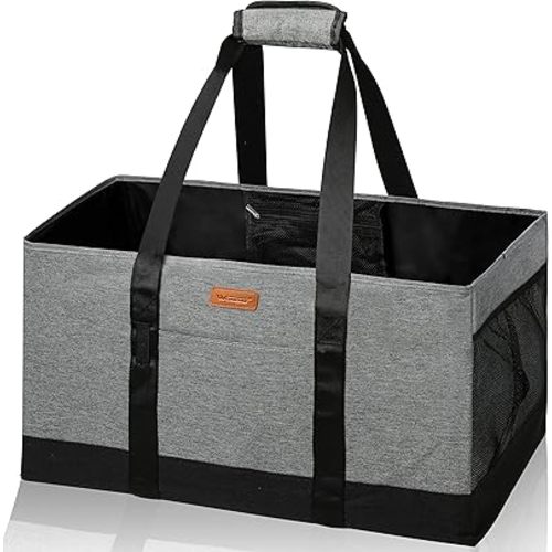 WONDAY Extra Large Foldable Grocery Tote Bag With Handles for Storage, Picnics, Beach, Pool, Laundry - Reusable Shopping Bag (Grey)