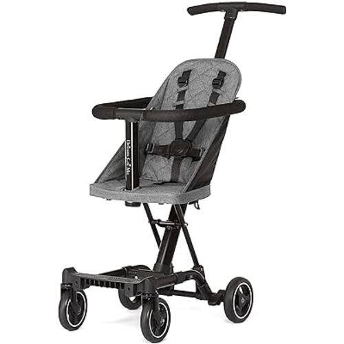 Dream On Me Coast Rider Travel Stroller, Lightweight & Compact Baby Stroller, Theme Park Approved, Book-Folding Design, Adjustable Handle, Soft-Ride Wheels, Converts to Rider & Scooter - Gray