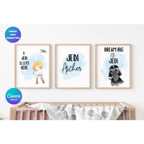 Star Wars Inspired Nursery Decor | Star Wars Wall Art | Star Wars Baby Name Sign | Star Wars Prints | Kids Wall Art | Kids Decor | Set Of 3