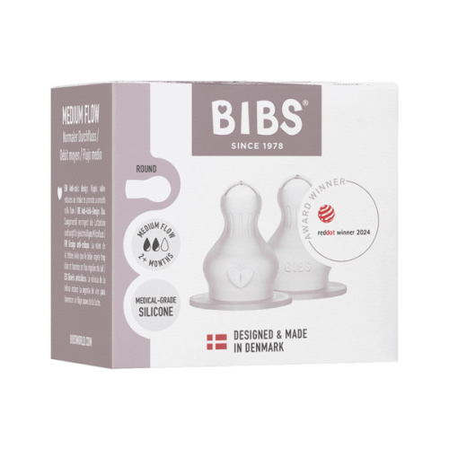 Bibs Silicone Baby Bottle Nipples Round - Level 2 - MEDIUM Flow - 2pk