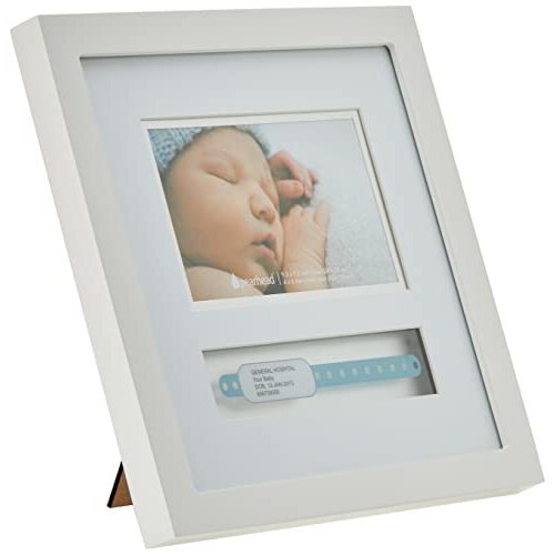Pearhead Baby Hospital ID Bracelet and Photo Keepsake Frame, Baby Shower Gifts, Expecting Parents Gift, White
