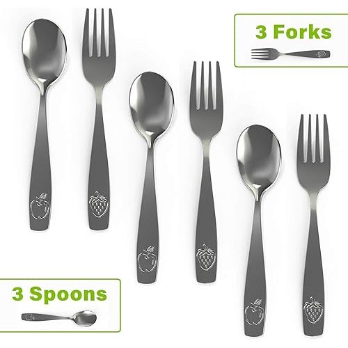 6 Piece Stainless Steel Kids Silverware Set - Child and Toddler Safe Flatware - Kids Utensil Set - Metal Kids Cutlery Set (Includes 3 Small Kids Spoons & Kids 3 Forks)