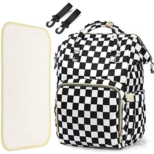 LIMHOO 3 in 1 Diaper Bag Backpack, Multifunction Large Baby Bags with Changing Pad & Stroller Straps, Waterproof Nappy Bag for Mom Baby Care (Checkered)