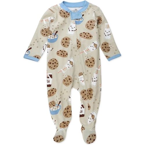 HonestBaby Sleep and Play Footed Pajamas One-Piece Sleeper Jumpsuit Zip-Front PJs Organic Cotton for Baby Boys, Unisex, Milk N Cookies, 0-3 Months