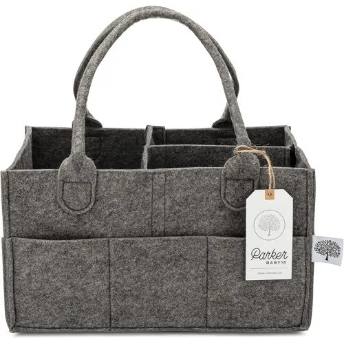 Parker Baby Diaper Caddy - Nursery Storage Bin and Car Organizer for Diapers and Baby Wipes (Peppercorn, Regular)