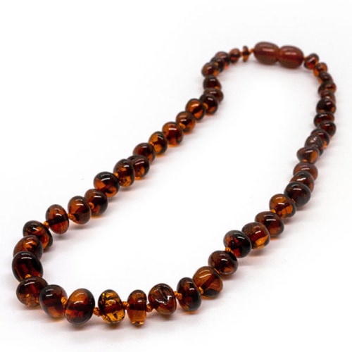Polished Cognac Baltic Amber Necklace for Baby, Infant, Toddler, Big Kid.