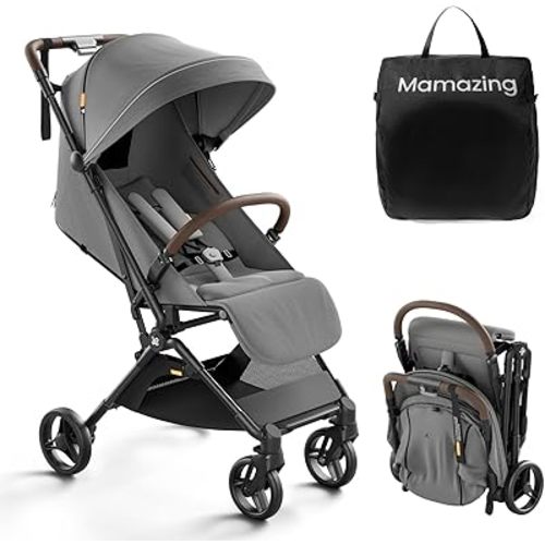 MAMAZING Ultra Air Lightweight Baby Travel Stroller with Carbon Fiber Frame, Compact & Airplane-Friendly, One-Handed Fold, 11.6 lbs, Perfect for Toddlers, Grey
