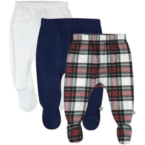 HonestBaby 3-Pack Footed Pants 3-6M Roomy Fit Pull on Bottoms 100% Organic Cotton for Infant Baby Boys, Girls, Unisex