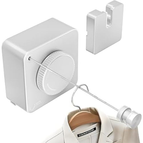 Retractable Heavy Duty Clothesline - Wall Mounted Indoor and Outdoor Laundry Drying Solution, 15.7ft Anti-Sagging Stainless Steel Rope (White)