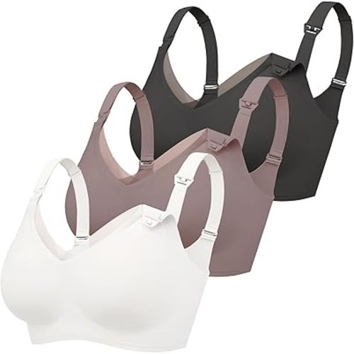 Gailife 3 Pack Nursing Bras for Breastfeeding Seamless V Neck Mesh Maternity Bra Comfort Pregnancy Sleep Bralette