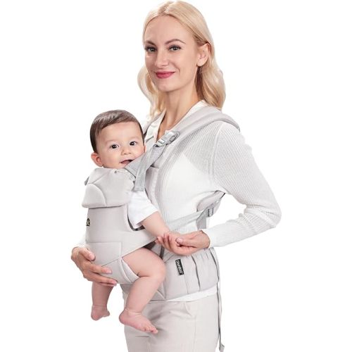 Dawnbud Baby Carrier for Newborns to Toddlers, Adjustable, Ultra-Soft and Weightless, Ergonomic Baby Carrier with Head Support, Baby Travel Gear, Baby Essentials (Grey)