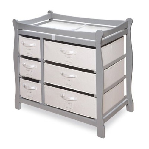 Badger Basket Sleigh Style Baby Changing Table with 6 Baskets, Color: Gray