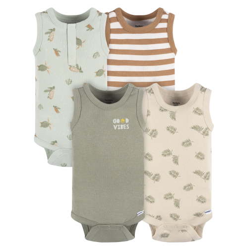 Gerber Baby Boy Sleeveless Bodysuits, 4-Pack, Sizes Newborn - 24 Months