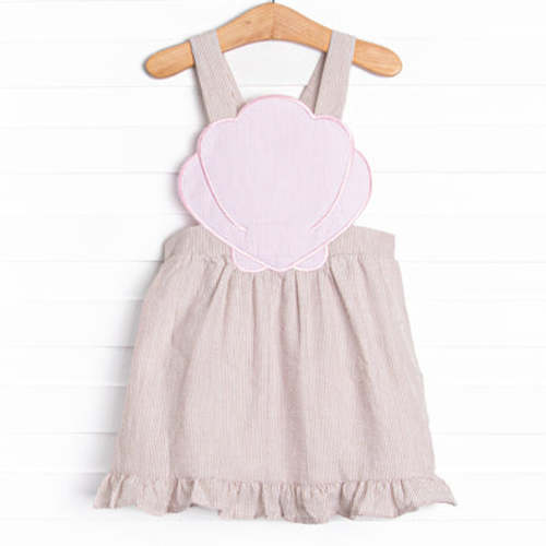Shelley's Seashells Applique Dress, Tan Seersucker – Stitchy Fish