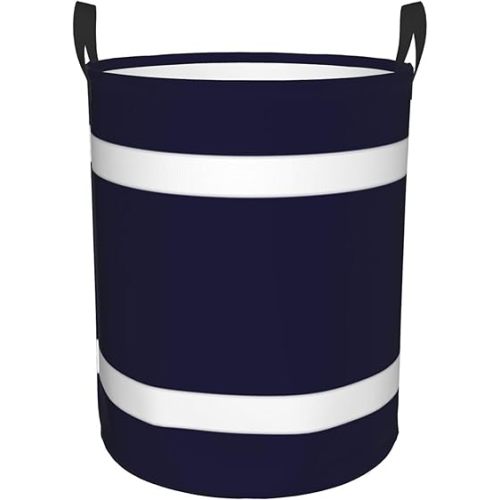 Large Laundry Basket, Navy Blue White Stripe Laundry Hamper Toys Storage Bag Dirty Clothes Washing Bin for College Dorms 15.7" x 19.6"