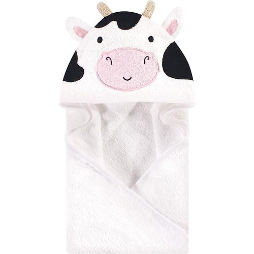 Hudson Baby Unisex Baby Cotton Animal Face Hooded Towel, Cow, One Size