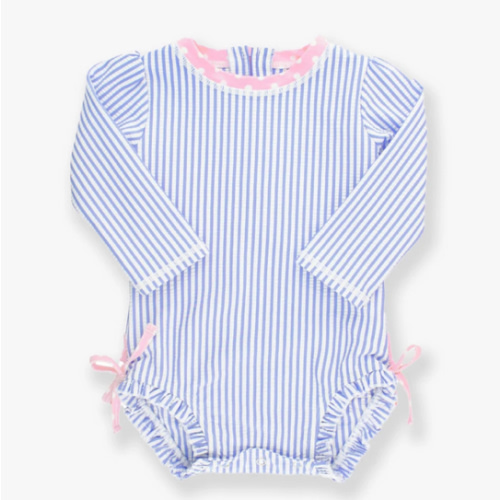 Seersucker Long Sleeve Rash Guard One Piece | RuffleButts & RuggedButts