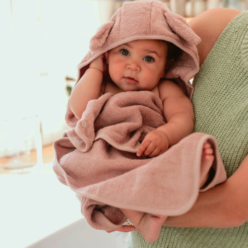 Goumi Kids x Babylist Cotton Terry Animal Hooded Bath Towel - Adobe Rose Bunny, O/S