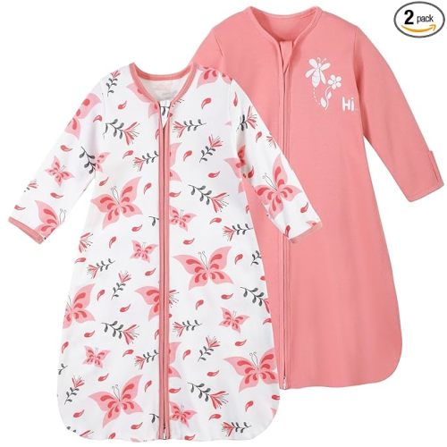 Yoofoss Baby Sleep Sack 0-6 Months Long Sleeve Wearable Blanket Baby 100% Organic Cotton 2-Way Zipper 0.5 Tog Newborn Sleeping Sack, Lightweight(Small)