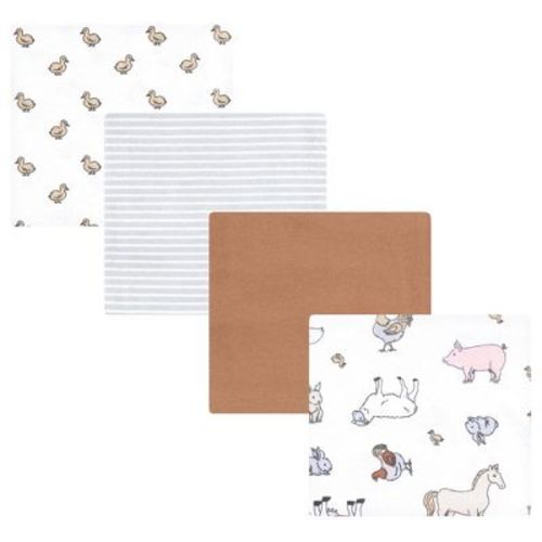 Hudson Baby Cotton Poly Flannel Receiving Blankets, Farm World, One Size