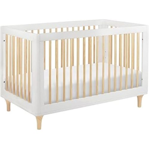 Babyletto Lolly 3-in-1 Convertible Crib with Toddler Bed Conversion Kit in White and Natural, Greenguard Gold Certified