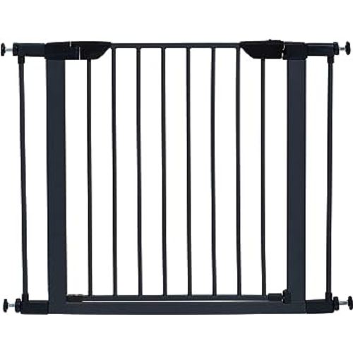 MidWest Homes for Pets 29 Inches Tall Walk-Though Graphite Steel Pet Gate, Pressure Mounted Dog Gate Measures 29H x 29.5-38W Inches & Includes two 3-Inch-Wide Extensions, Graphite