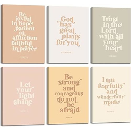 6pcs Children's Bible Verse Canvas Wall Art Boho Scripture Wall Decor Pictures Christian nursery Education Posters Prints for Church Boys Girls Room Decoration Prepare to hang