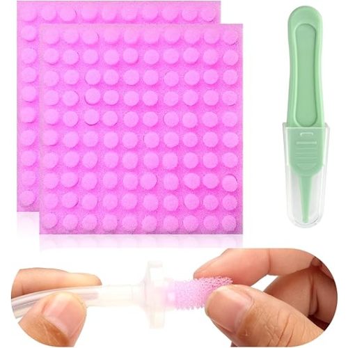 Replacement for Nosefrida Nasal Aspirator Filters, 200-Pack of Premium Nasal Aspirator Hygiene Sponges, with Nose Cleaning Tweezers (Red,200 Count)