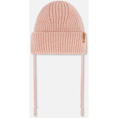 Baby Girl's Mid-Season Knit Hat With Strings Dusty Pink, 18-24 M