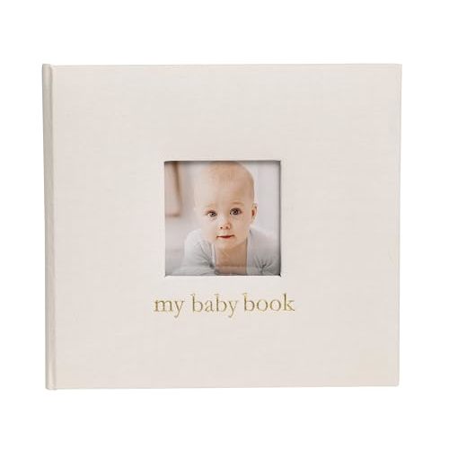 Pearhead Linen Baby Memory Book, Baby Keepsake with Guided Pages and Photo Insert for Early Childhood Milestones, Ivory