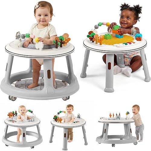 5-in-1 Baby Walker with Wheels, Bouncer, Push Walker & Building Block Table