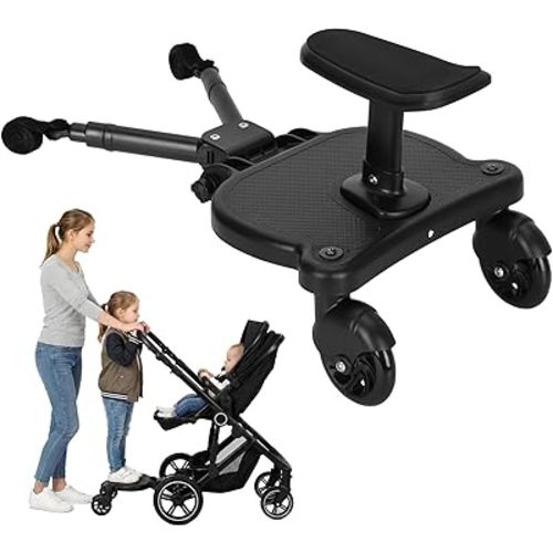 Universal Stroller Board with Detachable Seat,2in1 Sit and Stand Stroller Glider Board for Most Strollers,Holds Children Up to 55lbs,Stroller Rider Board (Black)