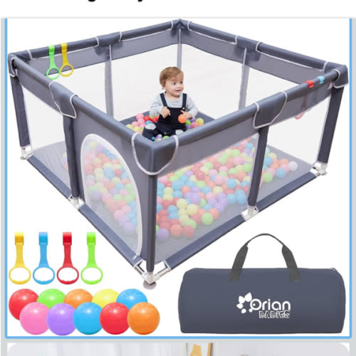 Orian Baby Playpen Large Playpen for Babies and Toddlers, Oxford Fabric, Indoor & Outdoor Play Pen, 10 Colorful Balls, 4 Pull-Up Rings, Carry Bag (50x50)