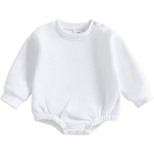Gueuusu Newborn Warm Sweatshirt Romper Baby Boy Girl Solid Crewneck Long Sleeve Fleece Sweater Bodysuit Thick Winter Clothes