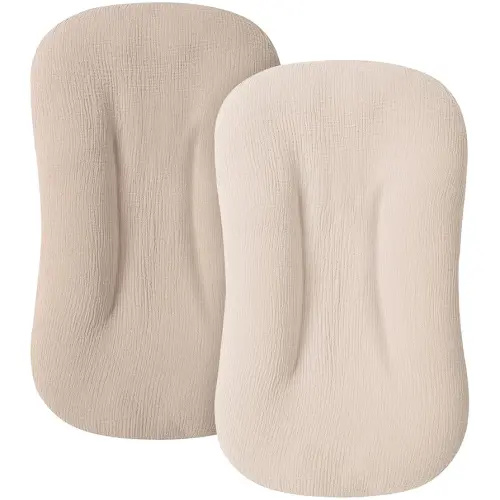 Muslin Baby Cover for Newborn, Soft and Breathable 100% Cotton Lounger Slipcover Neutral, Pack of 2(Clay)
