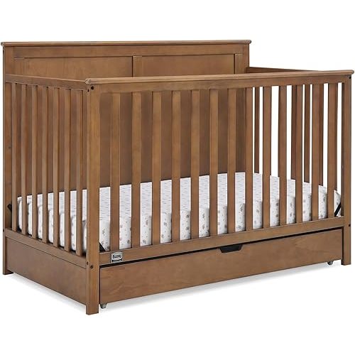 Delta Children Simmons Kids Logan 6-in-1 Convertible Crib with Underdrawer - Greenguard Gold Certified, Chestnut