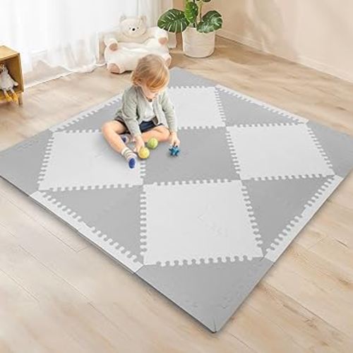Foam Floor Mat for Kids - Triangles Play Mats for Baby Toddlers Soft and Thick Exercise Puzzle Playmat 50”x50” 48 Tiles
