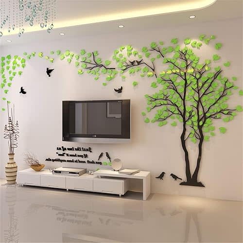 3D Tree Wall Stickers - DIY Tree Birds Wall Decals Family Couple Tree Stickers Murals Wall Decor for Living Room Bedroom TV Background Home Decorations(Green Right,M-98X51in)