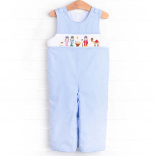 Away in a Manger Smocked Jon Jon, Blue – Stitchy Fish
